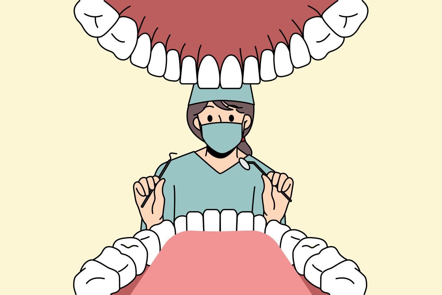 tandläkare arbetssätt i stomatologi begrepp. vektor illustration