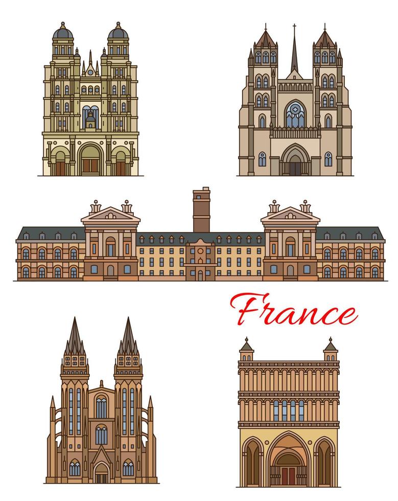 Frankrike landmärken vektor resa byggnader ikoner