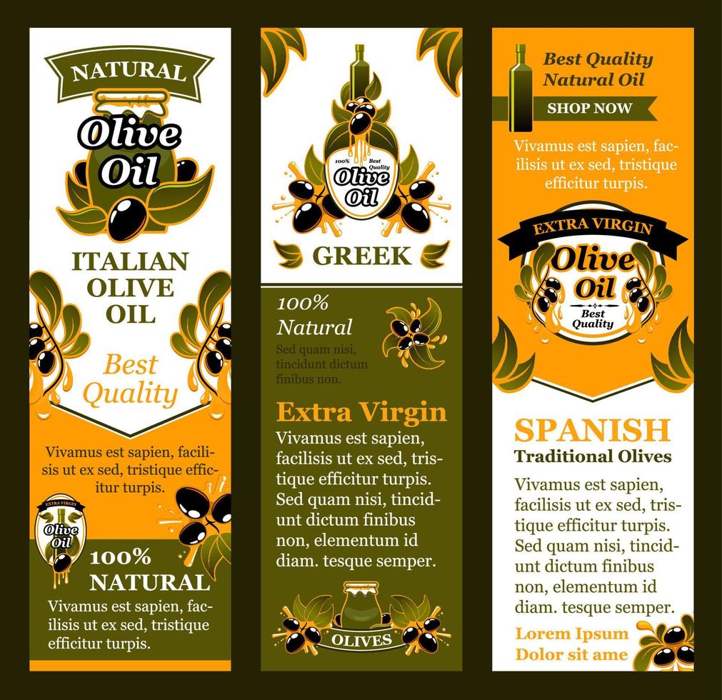 Vektor-Oliven-Banner für italienisches Olivenöl vektor