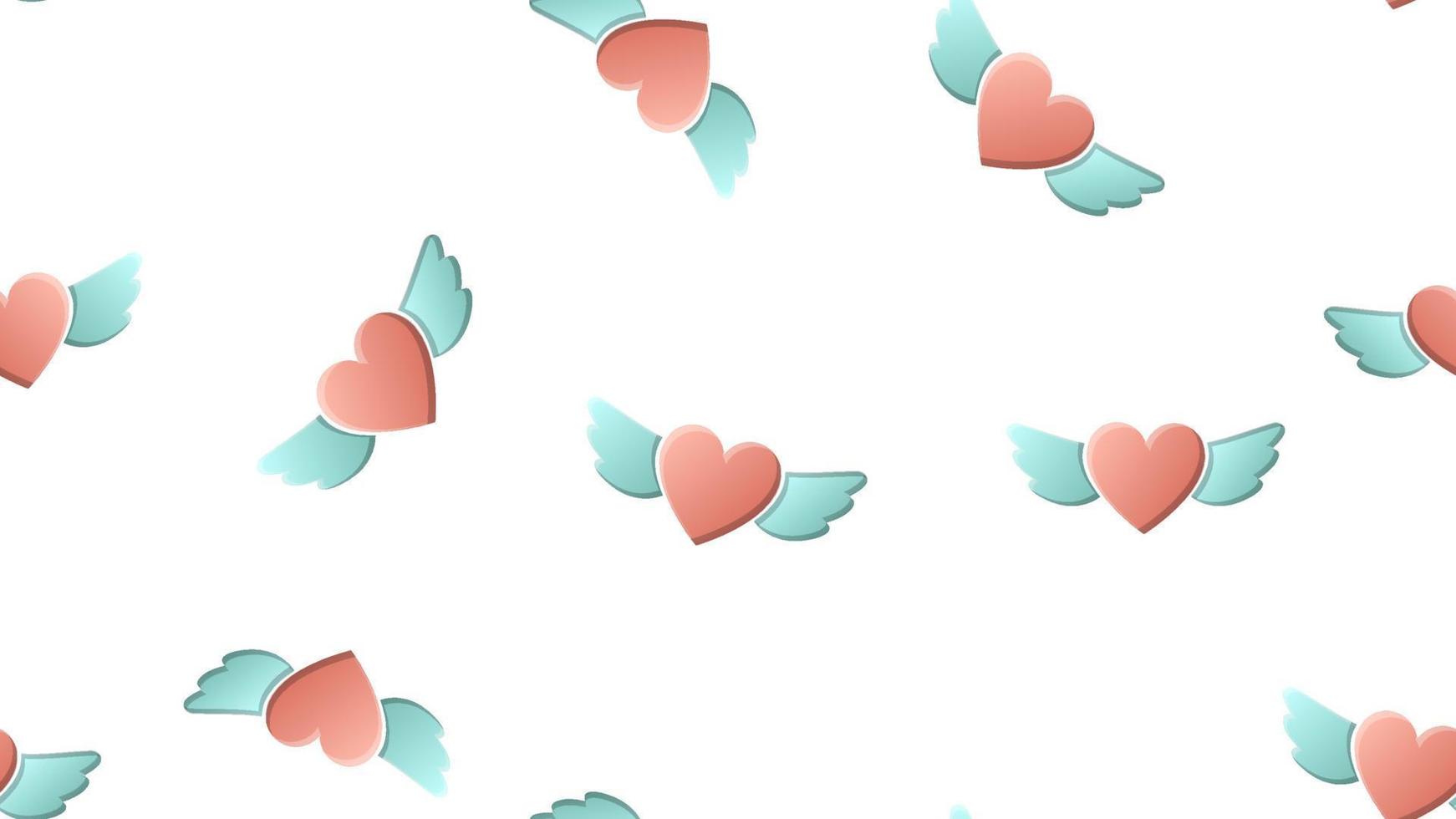 ändlös sömlös mönster av skön festlig kärlek glad hjärtan med ängel vingar på en vit bakgrund. vektor illustration