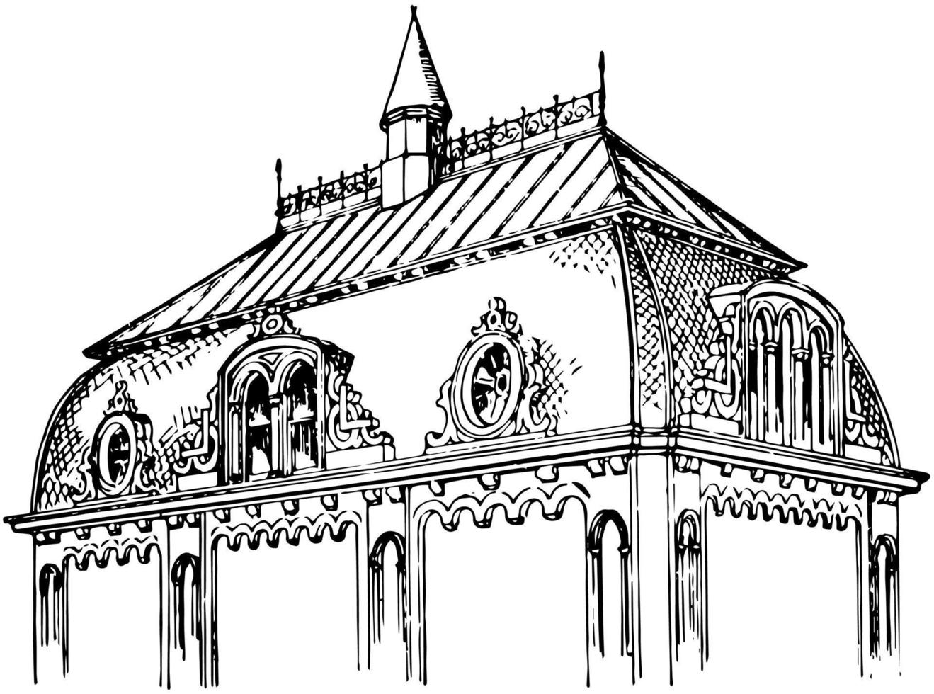 französisches Dach, oben, Vintage-Gravur. vektor