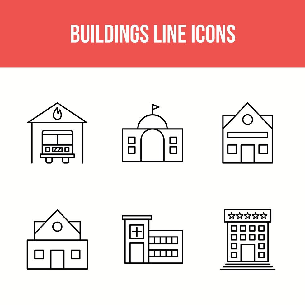 byggnad och landmärken linje ikoner vektor