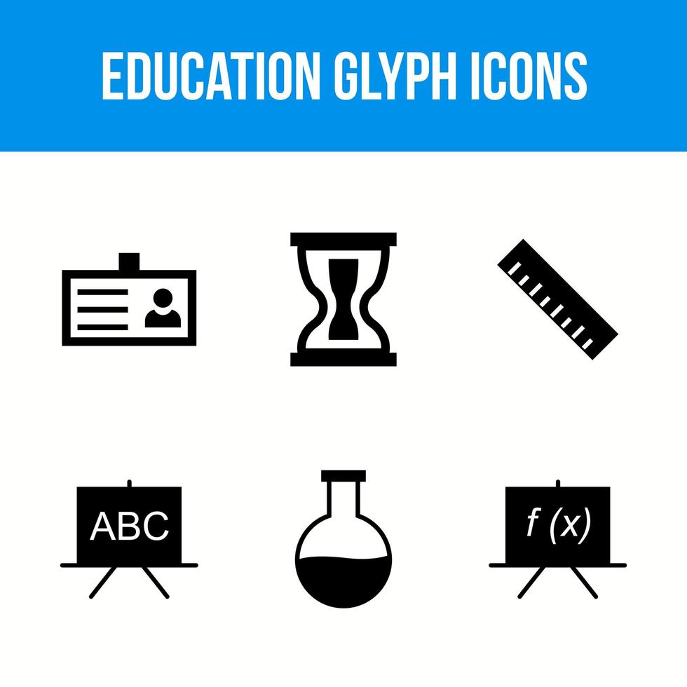 sechs Bildungs- und Schulzeichen Glyphen-Icon-Set vektor