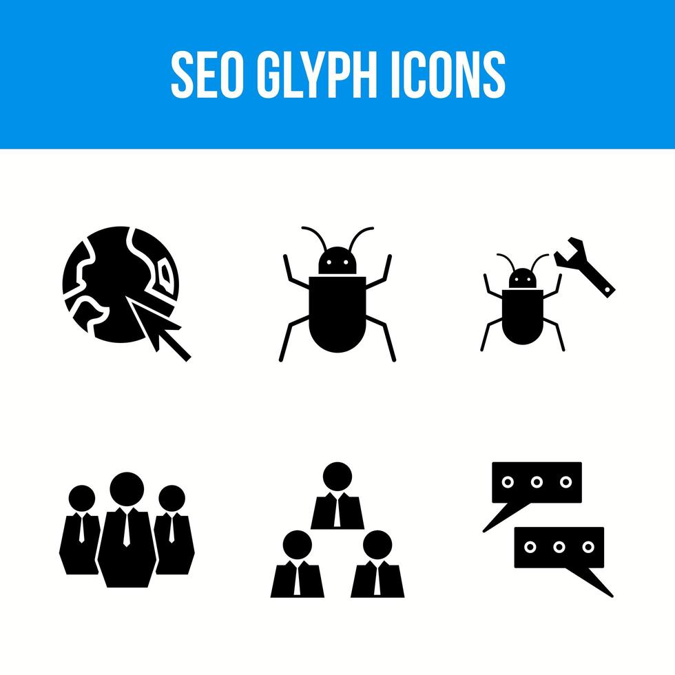 företag och seo glyph ikonuppsättning vektor