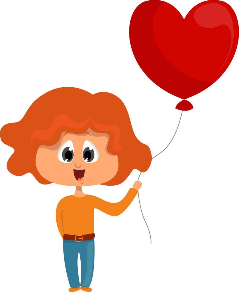 Mädchen mit rotem Ballon, Illustration, Vektor auf weißem Hintergrund