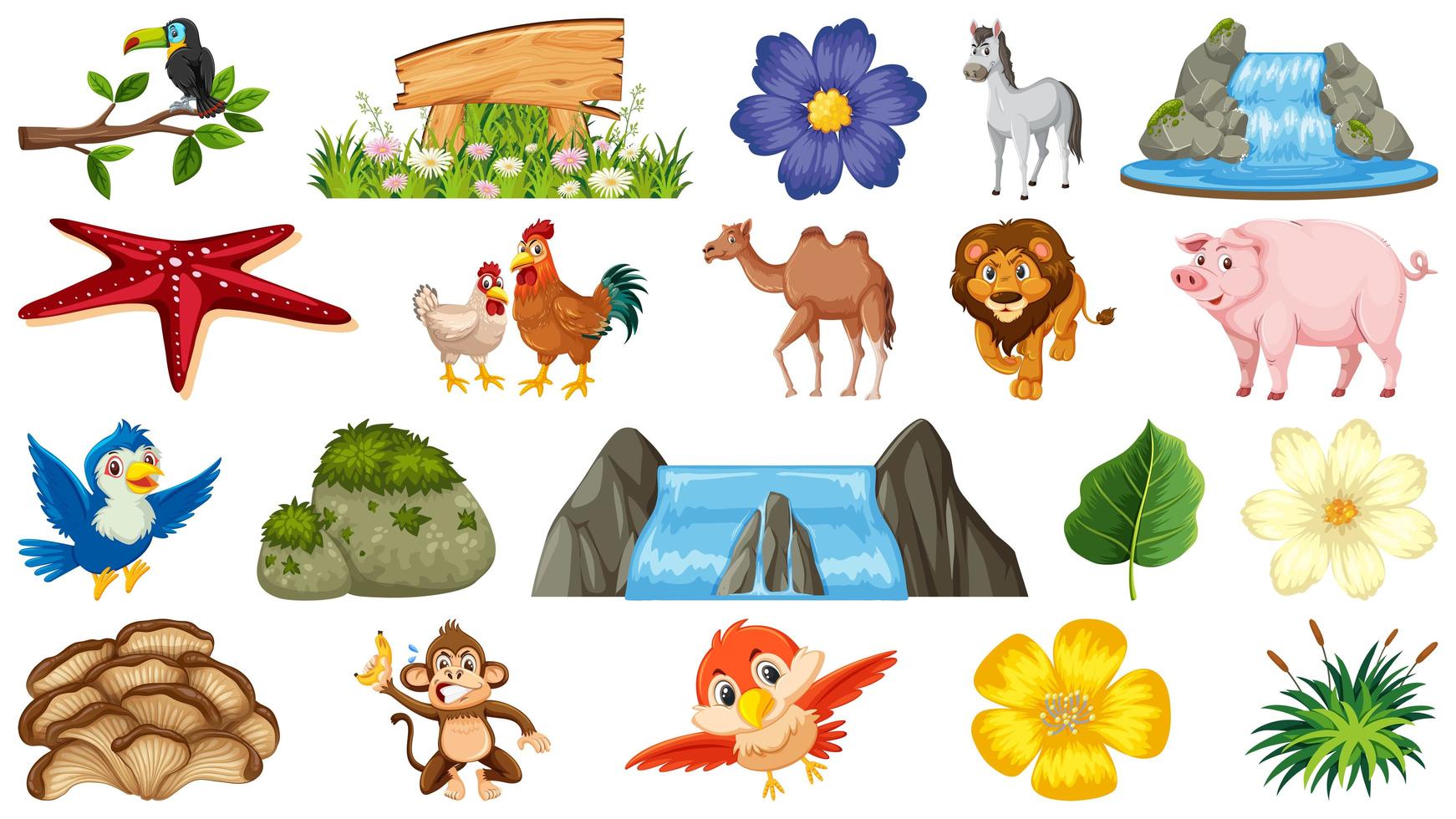 Reihe von Tieren und natürlichen Pflanzen Szenen vektor
