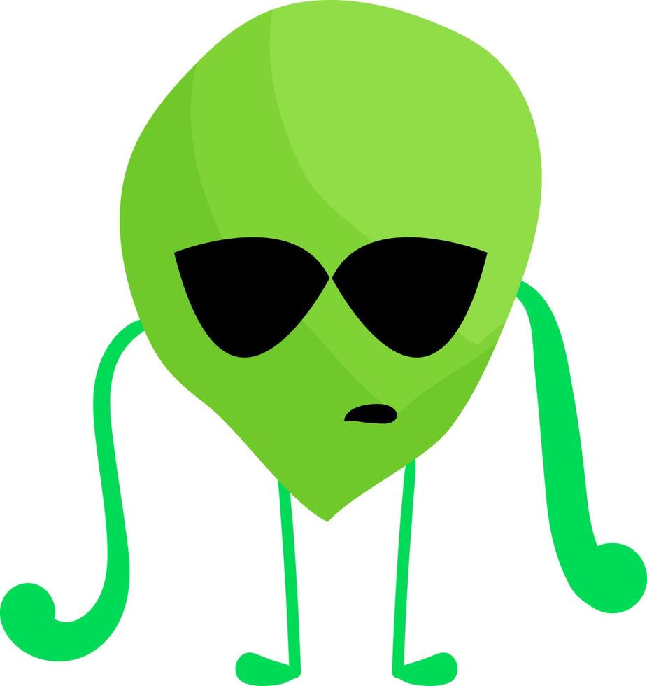 Alien mit Sonnenbrille, Illustration, Vektor auf weißem Hintergrund.