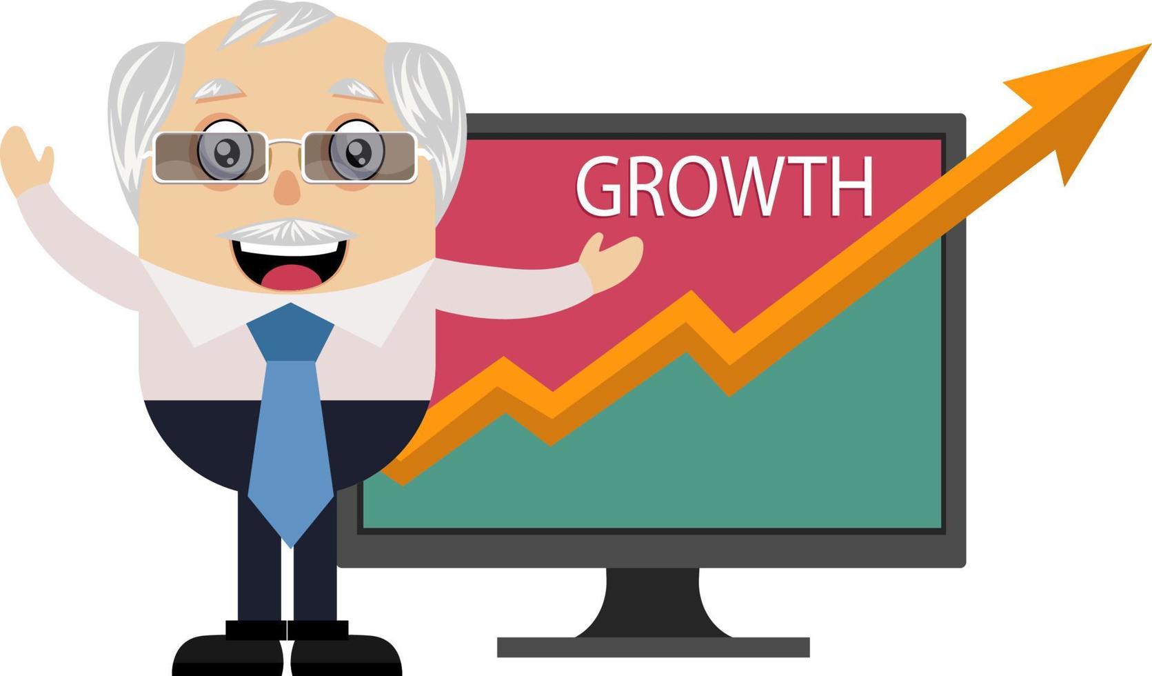 gammal man med tillväxt analys, illustration, vektor på vit bakgrund.