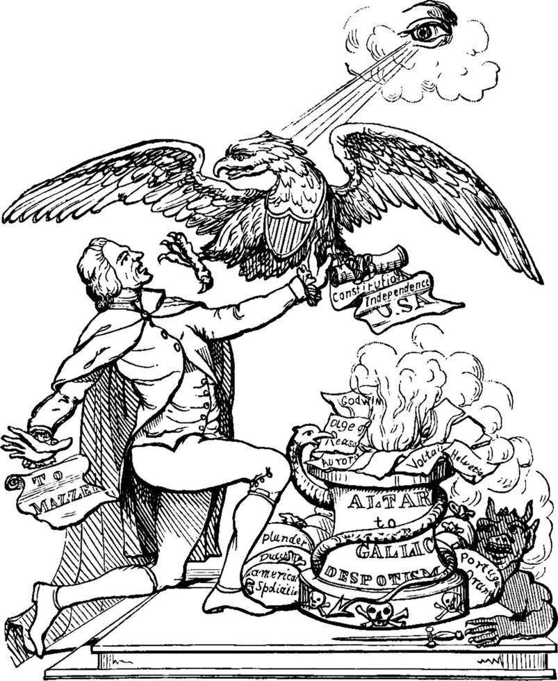 eine Karikatur von Jefferson, Vintage Illustration. vektor