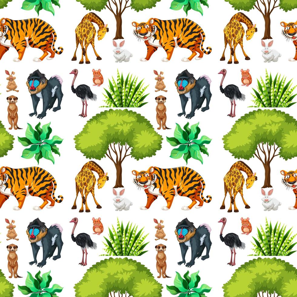 safari sömlösa mönster med söta djur vektor