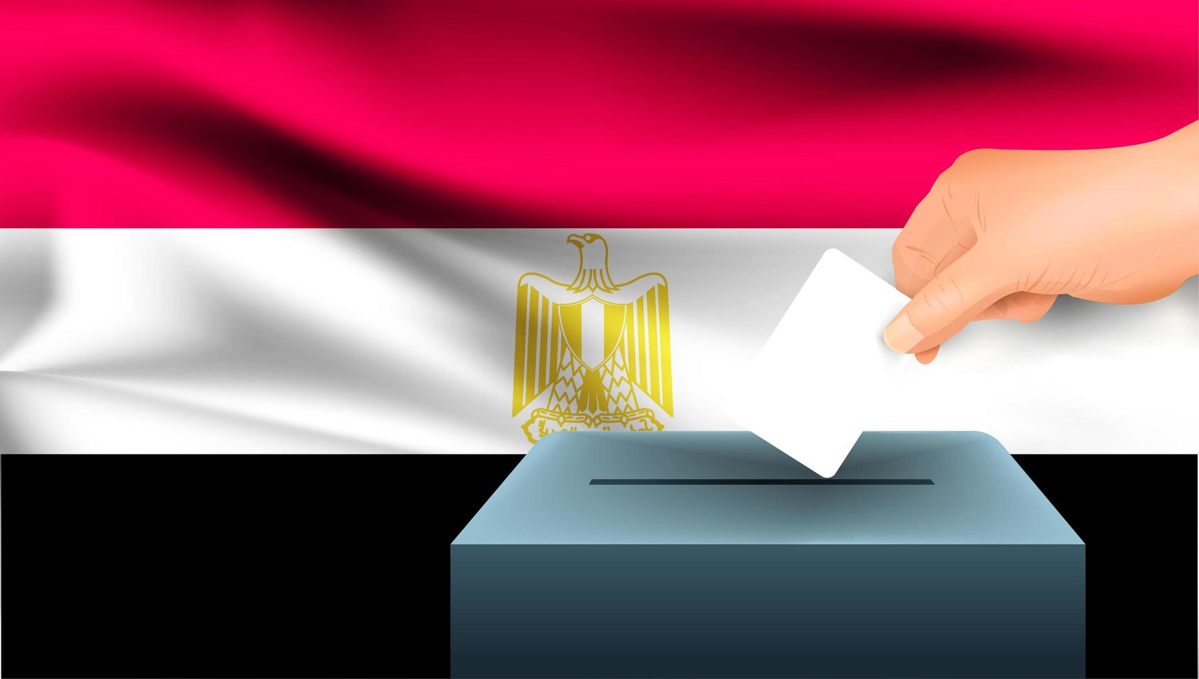 Hand, die Stimmzettel in Box mit ägyptischer Flagge setzt vektor