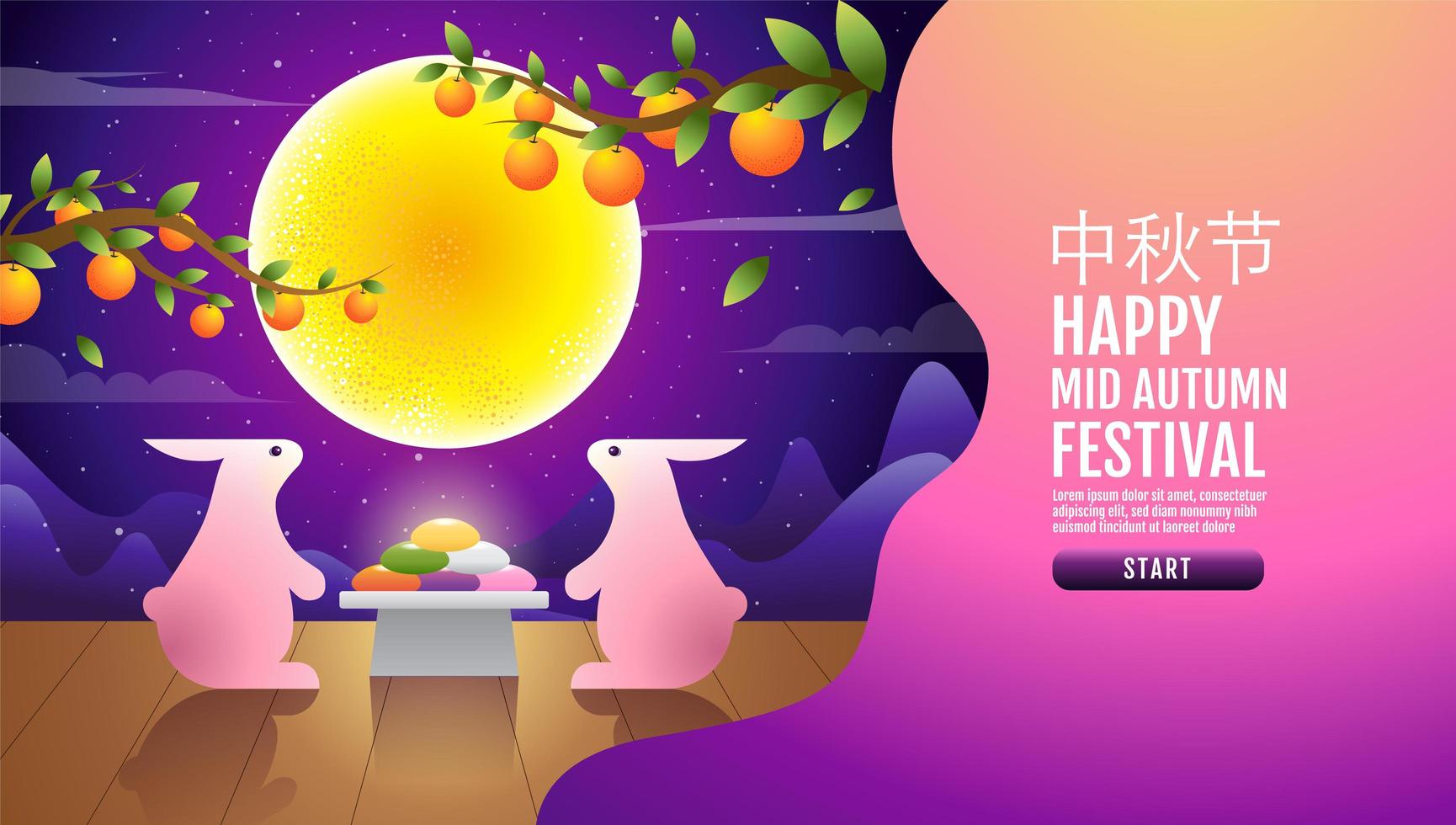Happy Mid Autumn Festival Kaninchen und Mond Landing Page vektor