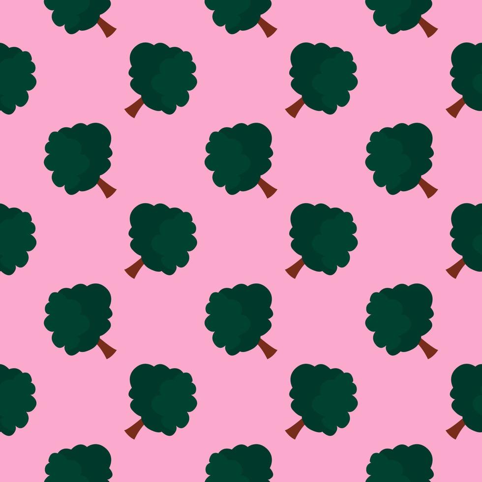 grön små träd, sömlös mönster på rosa bakgrund. vektor
