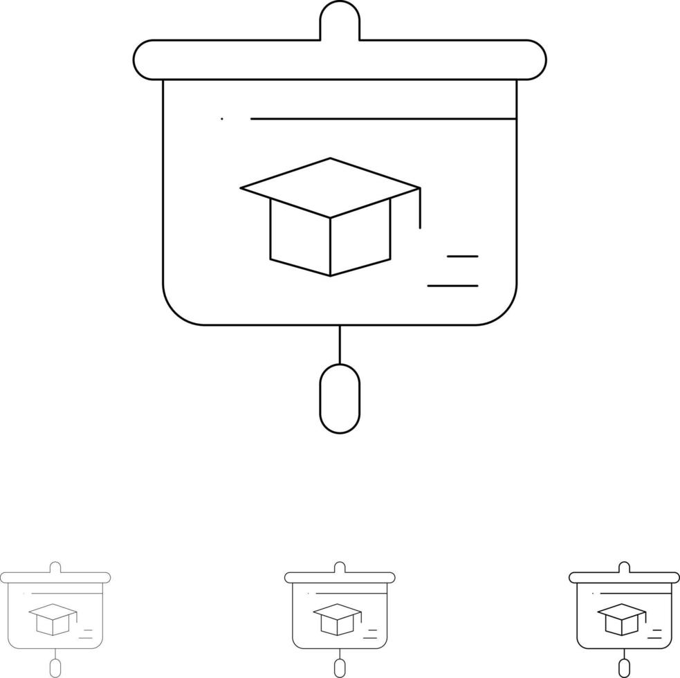 Diagram utbildning presentation skola djärv och tunn svart linje ikon uppsättning vektor