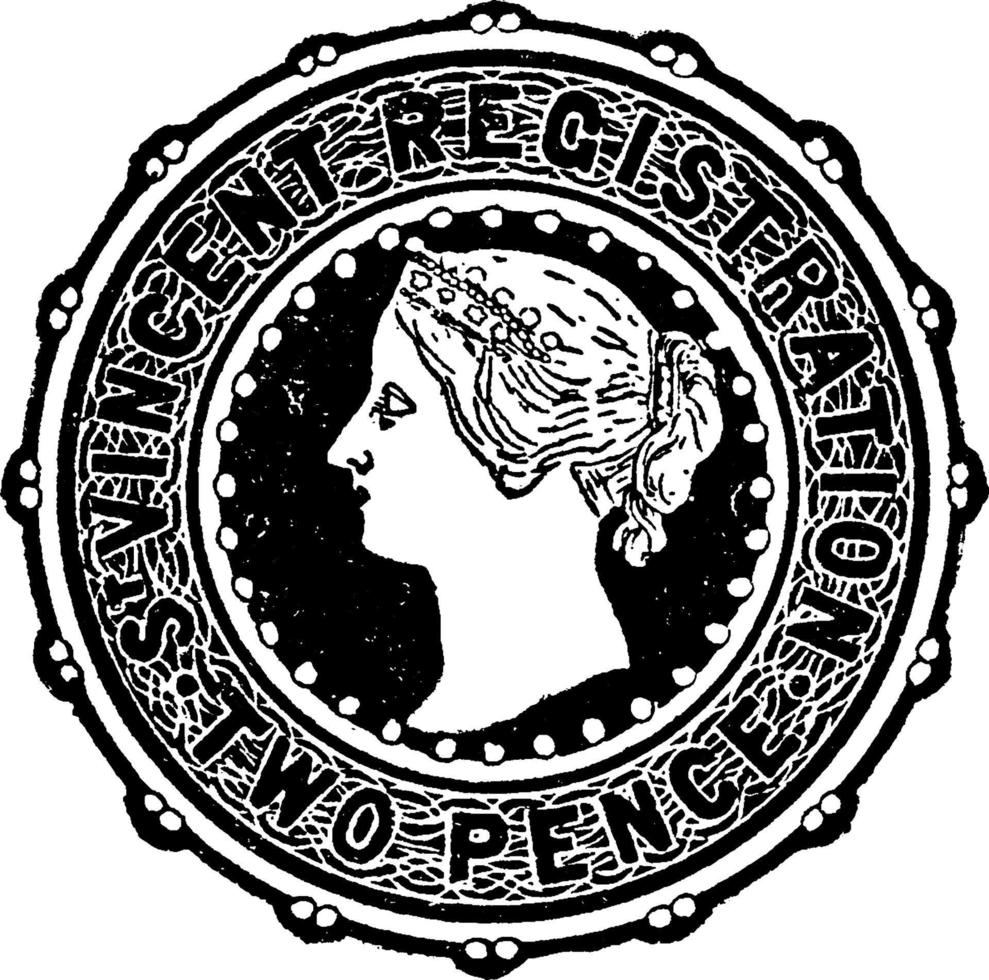 st vincent två penny registrering kuvert i 1893, årgång illustration. vektor