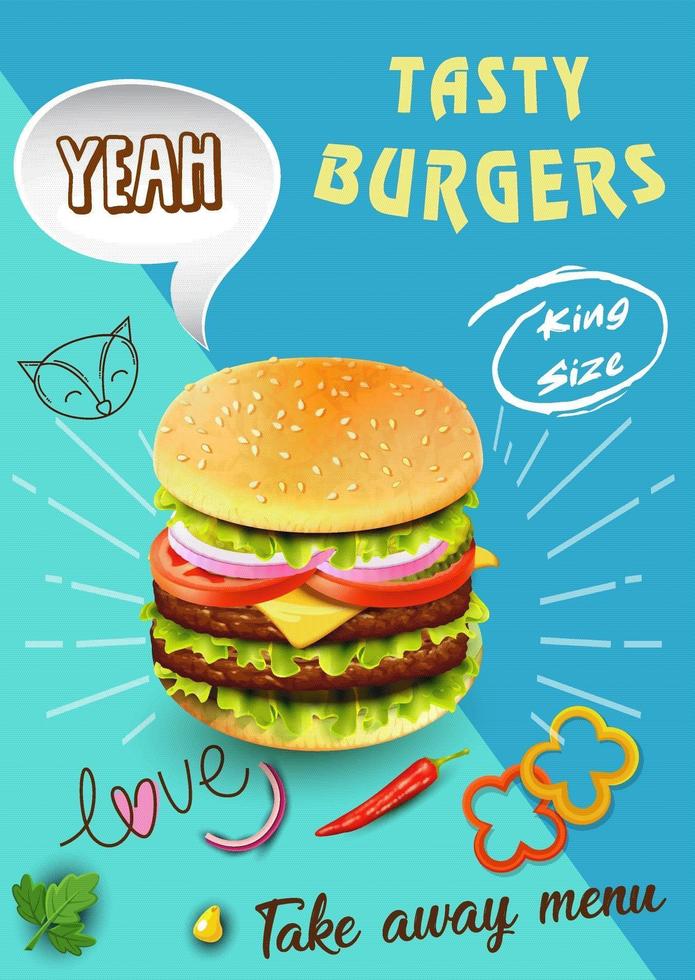 leckere Burger Doodle Werbung vektor