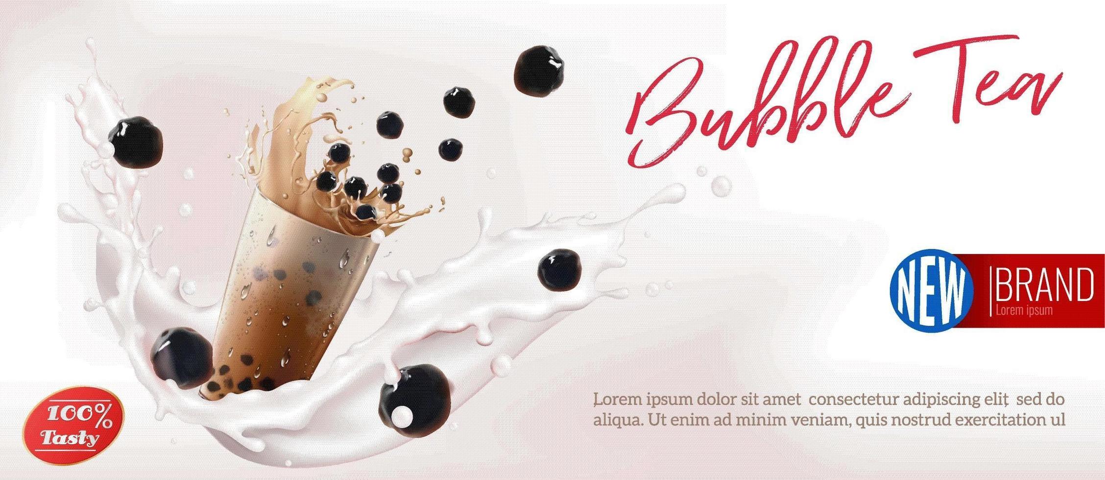 bubbla te mjölk stänk reklam vektor