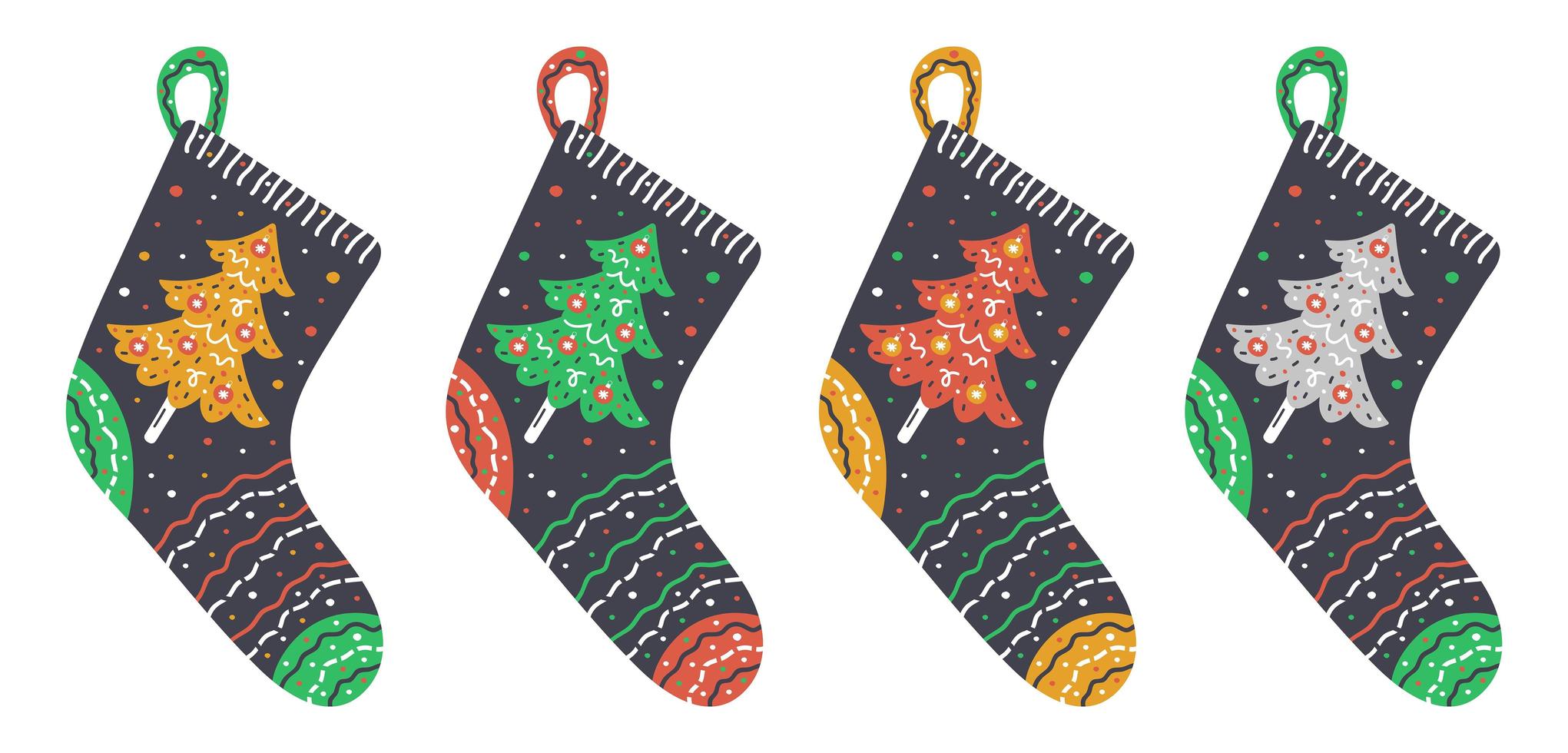 handgezeichnete gestrickte Socken mit Weihnachtsbäumen vektor