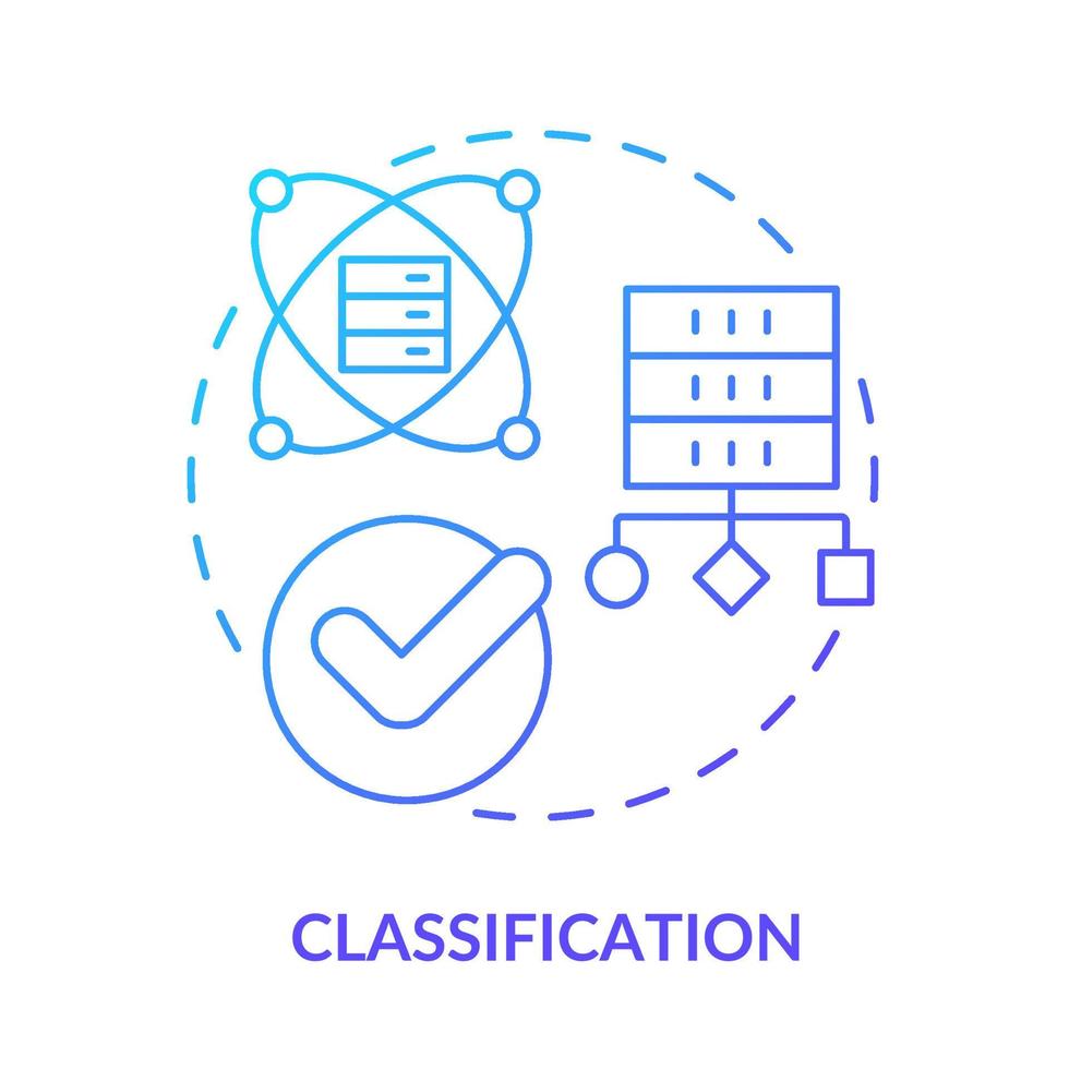 Klassifikation blaues Farbverlauf-Konzept-Symbol. Data-Mining-Technik abstrakte Idee dünne Linie Illustration. Kategorisieren von Anwendungen. isolierte Umrisszeichnung. vektor