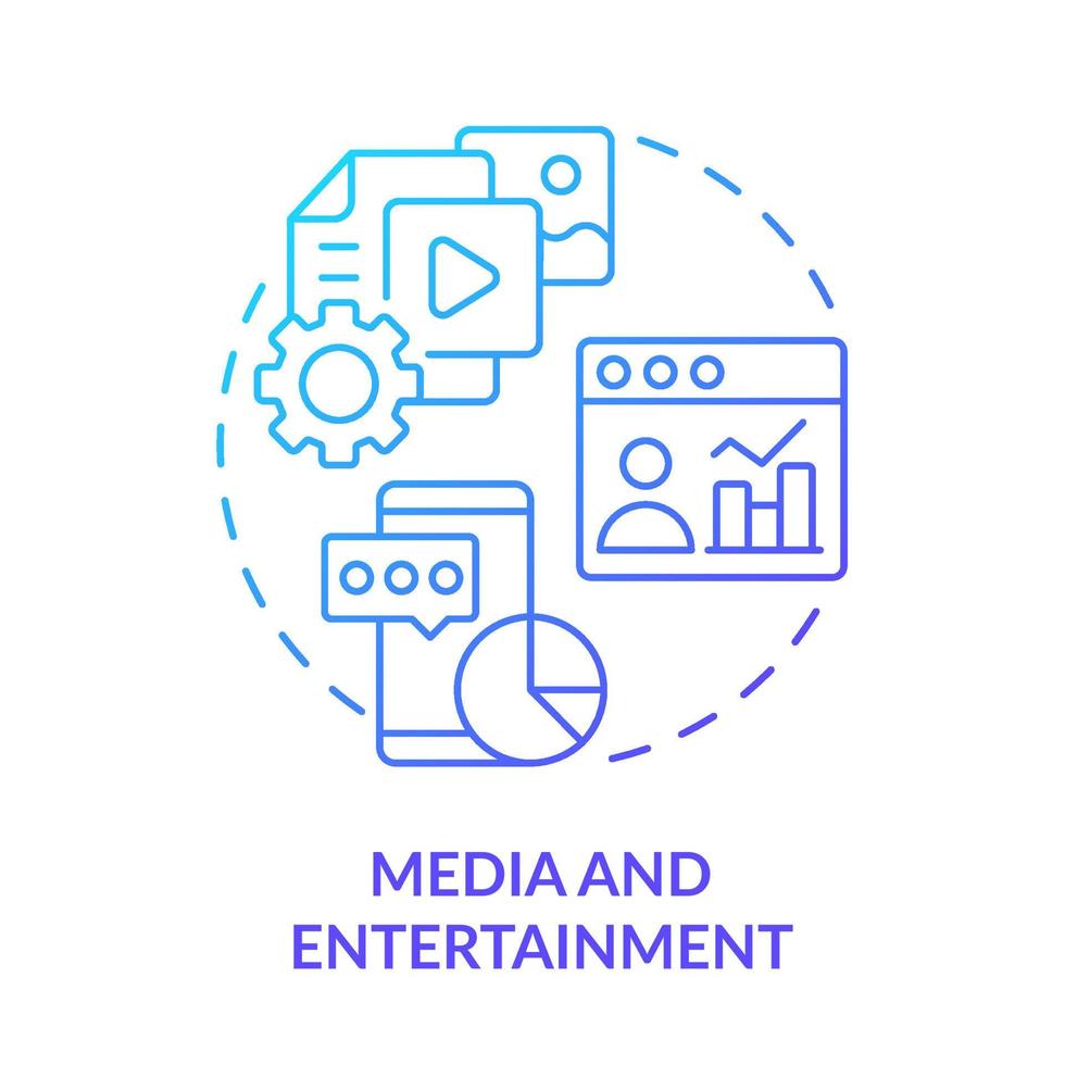 Symbol für blaues Farbverlaufskonzept für Medien und Unterhaltung. große datenanwendung abstrakte idee dünne linie illustration. Content-Optimierung. isolierte Umrisszeichnung. vektor