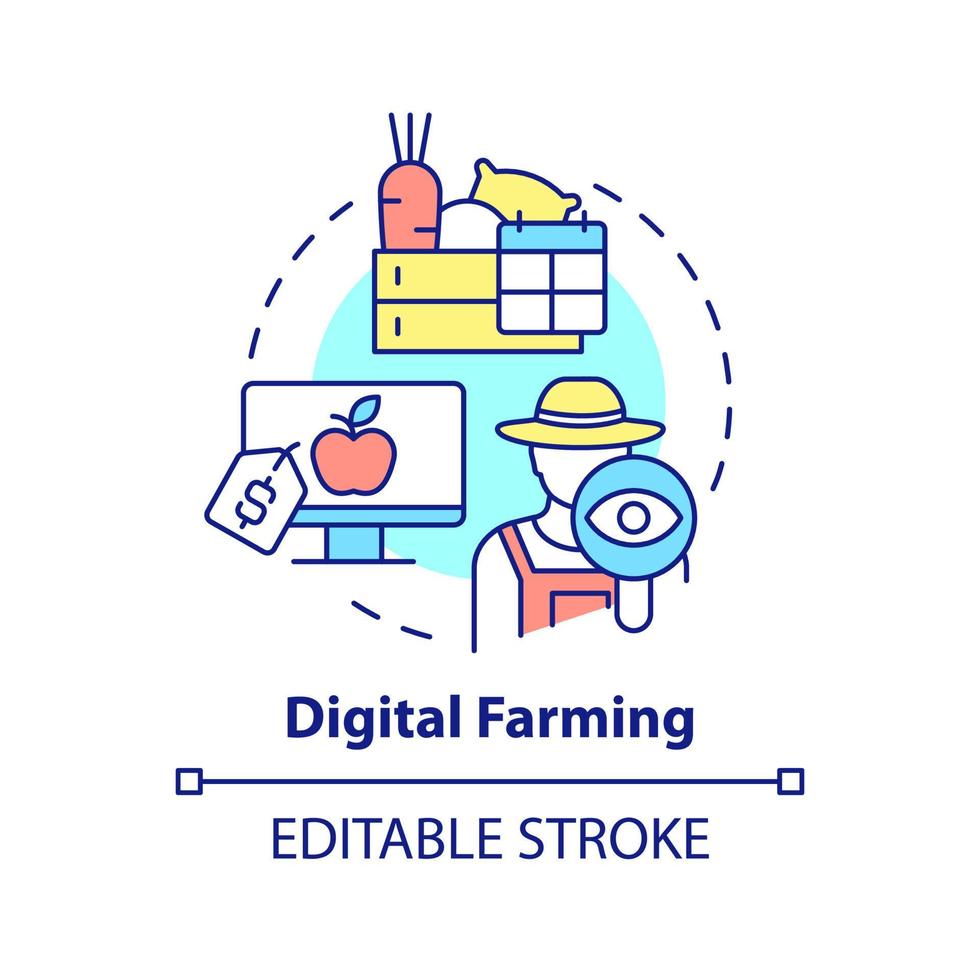 Symbol für das Konzept der digitalen Landwirtschaft. landwirtschaftliche Produkte online kaufen. digitale erste service abstrakte idee dünne linie illustration. isolierte Umrisszeichnung. editierbarer Strich. vektor