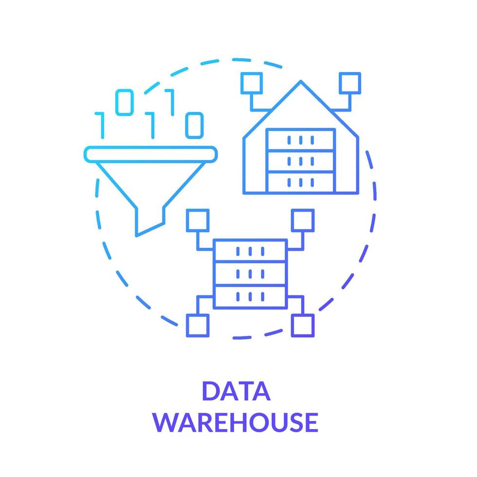Symbol für das Konzept des blauen Farbverlaufs des Data Warehouse. informationsspeicher abstrakte idee dünne linie illustration. Datenmanagement. Unternehmenssystem. isolierte Umrisszeichnung. vektor