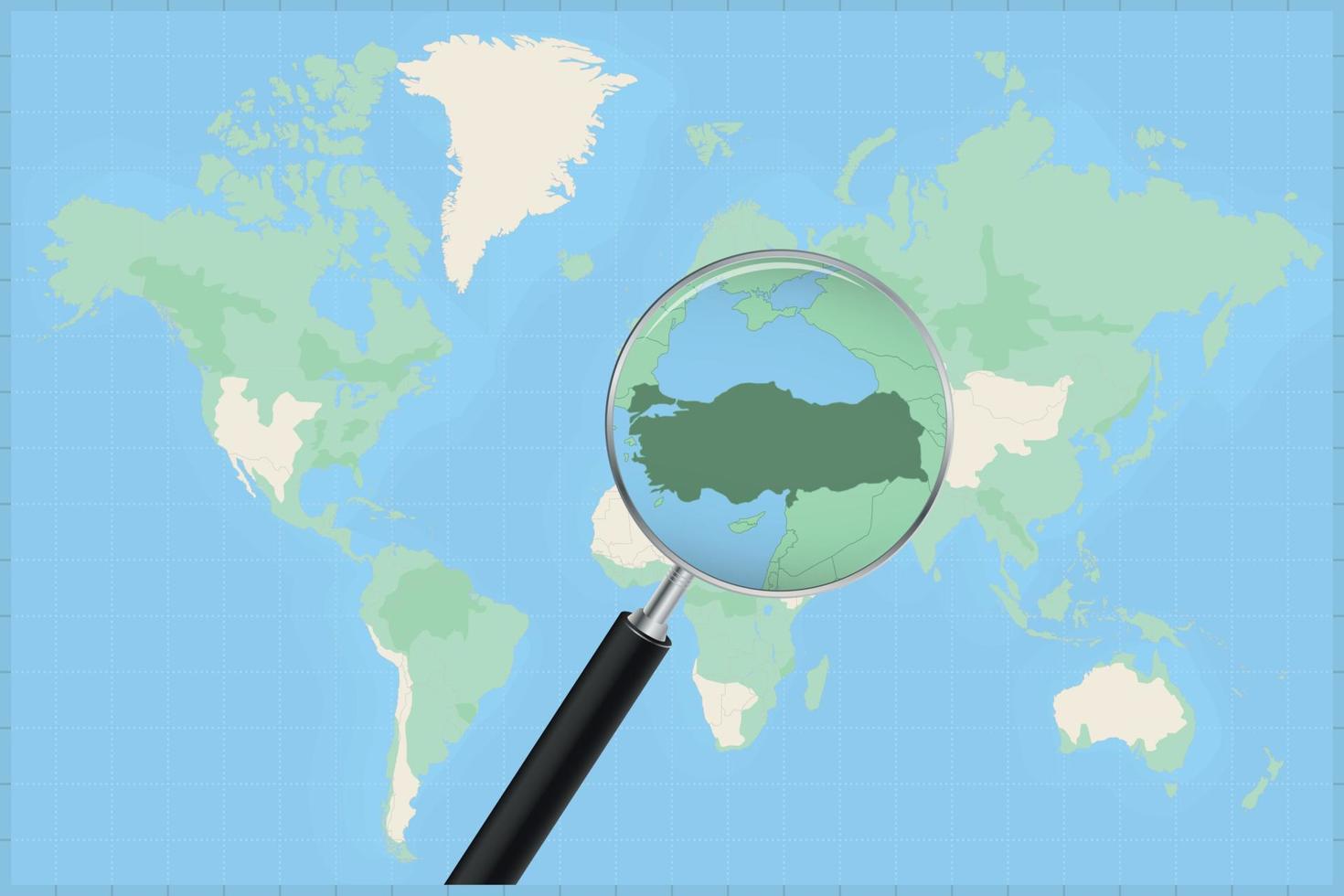 Weltkarte mit einer Lupe auf einer Karte der Türkei. vektor