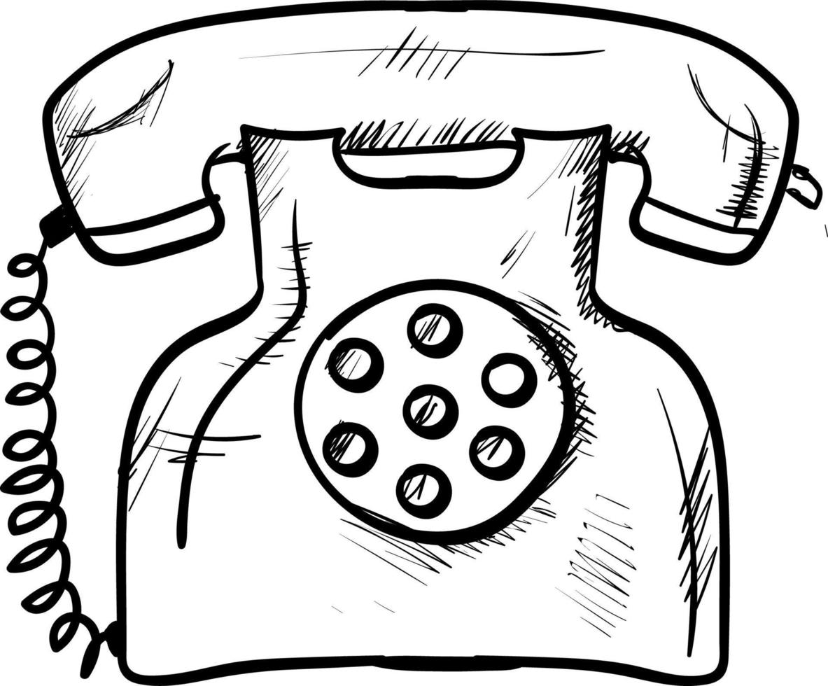 retro telefon teckning, illustration, vektor på vit bakgrund.