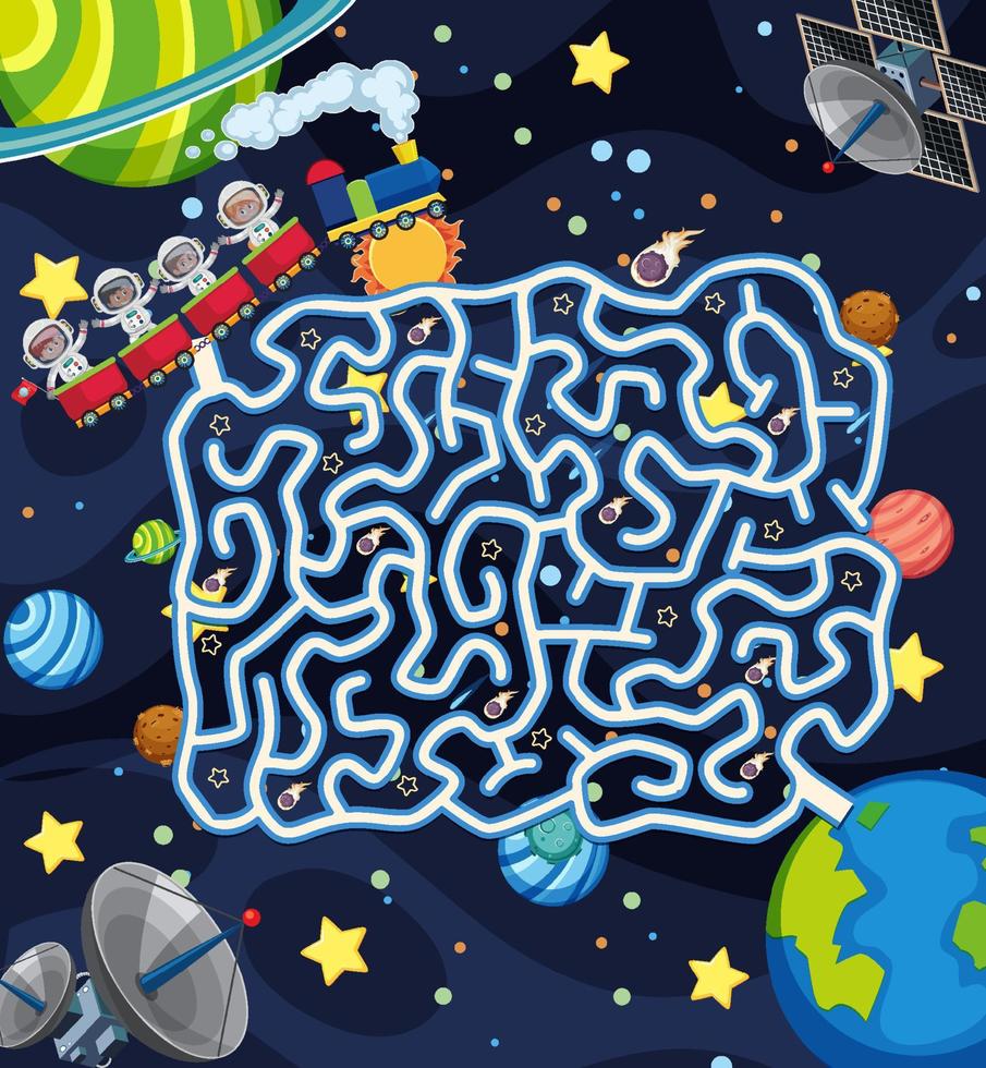Labyrinth-Spielvorlage im Weltraumthema für Kinder vektor