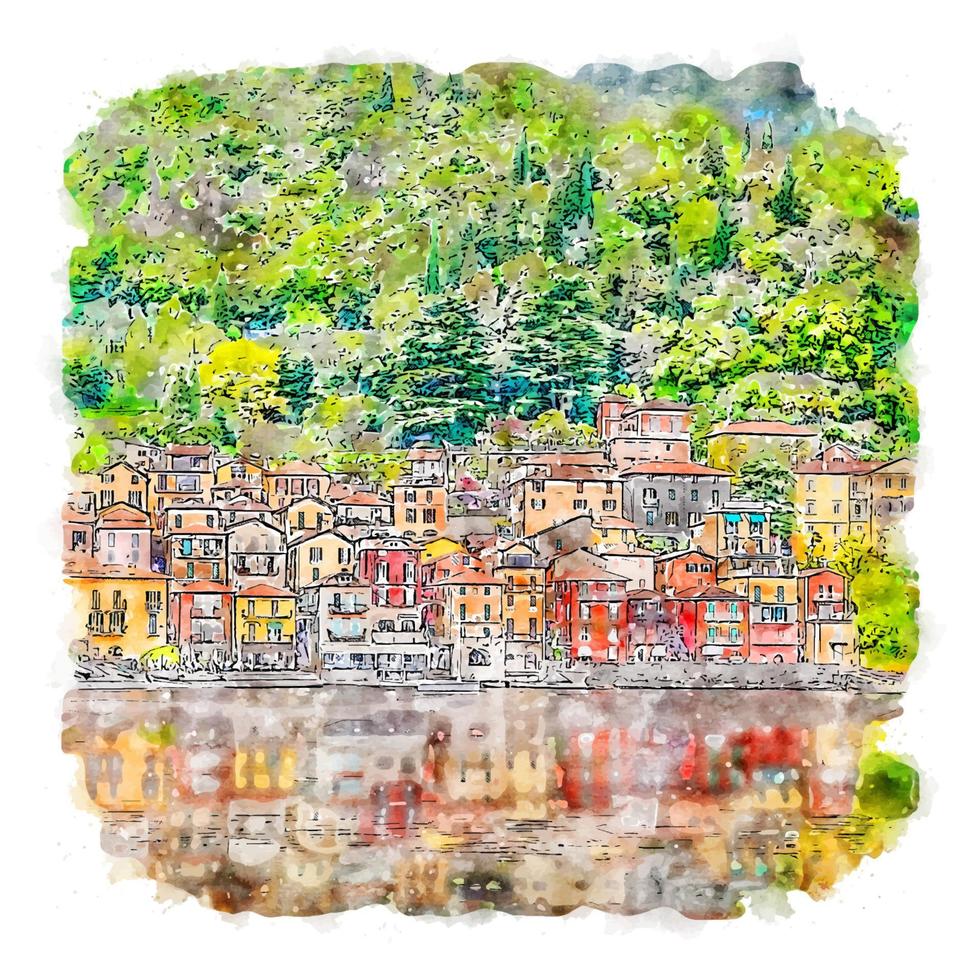 varenna sjön como Italien akvarell skiss handritad illustration vektor
