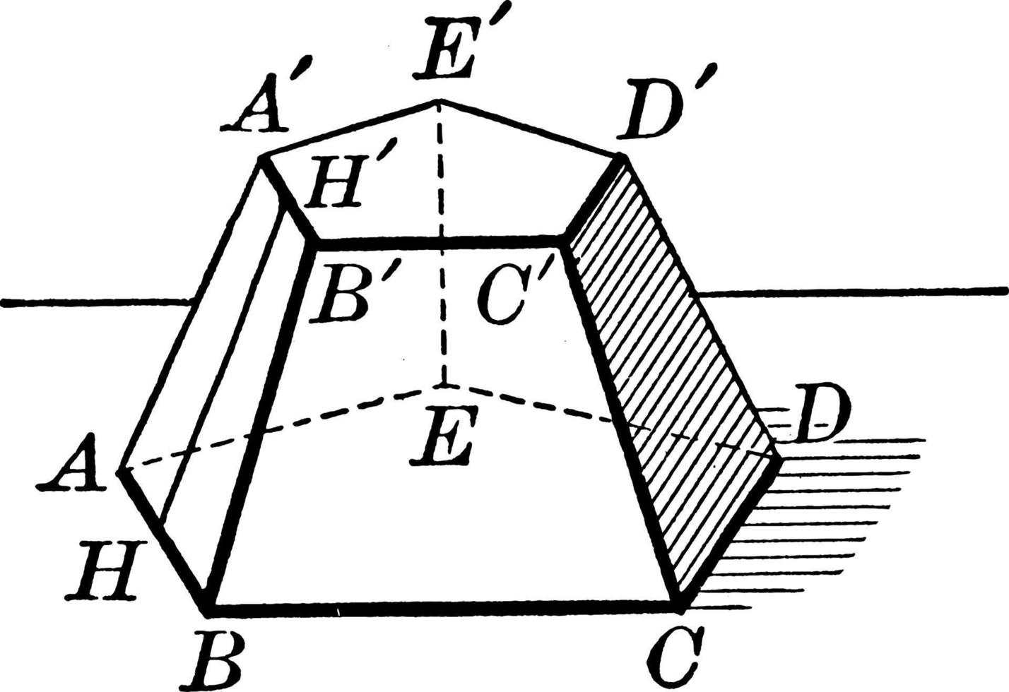 femsidig pyramid, årgång illustration. vektor