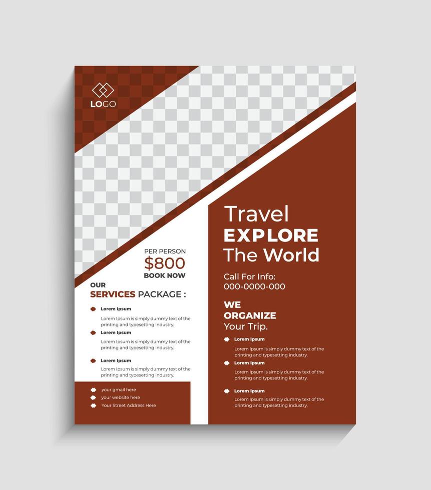 Reisegeschäftsplakat oder Flyer-Broschürendesign-Layoutraum für Fotohintergrund. Gelbe Reiseflyer-Designvorlage für Reisebüros vektor