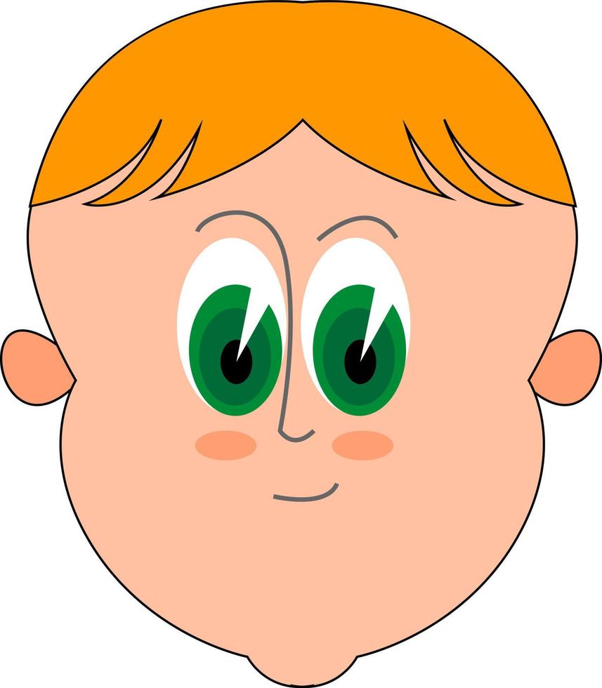 süßer blonder Junge mit großen grünen Augen, Illustration, Vektor auf weißem Hintergrund.