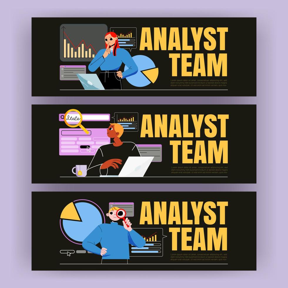 Banner des Analystenteams mit Menschen, die mit Daten arbeiten vektor