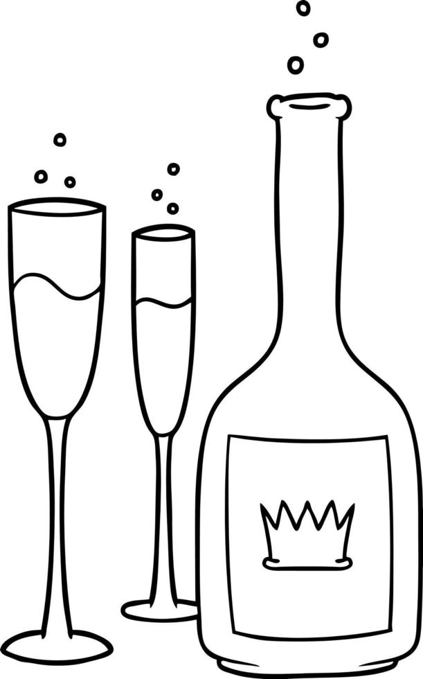 Cartoon-Linie Kunst-Champagner vektor