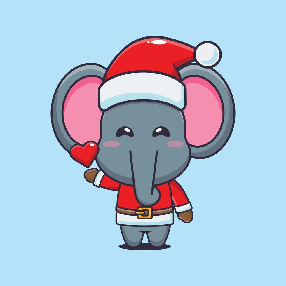 süßer elefant im weihnachtskostüm. nette weihnachtskarikaturillustration. vektor