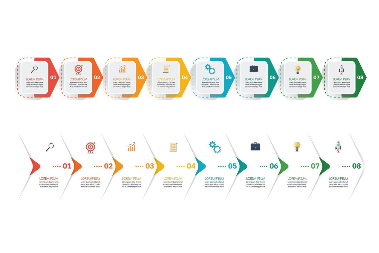 bunte acht schritte vorlagen infografik vektor