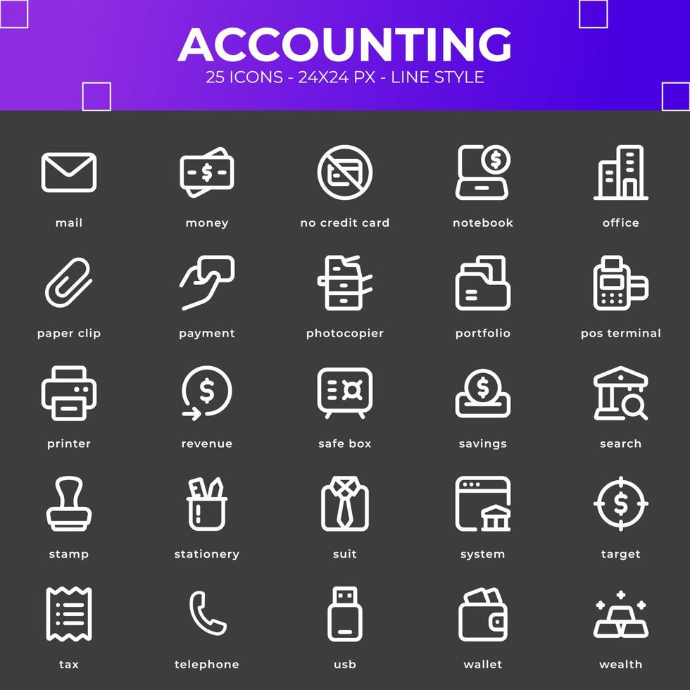 Accounting Icon Pack mit schwarzer Farbe vektor