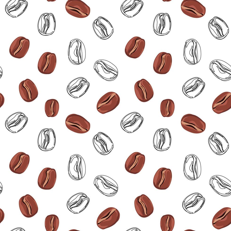 svart och vit sömlös mönster med kaffe bönor. kontur teckning av bakning på en vit bakgrund. mall för Kafé, meny, papper. vektor