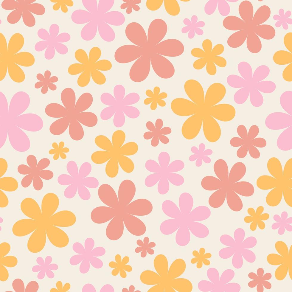 pastellfarbenes Blumenmuster im Stil der 70er mit fetzigen Gänseblümchen. Retro-Blumenvektordesign. Stil der 60er, 70er, 80er vektor