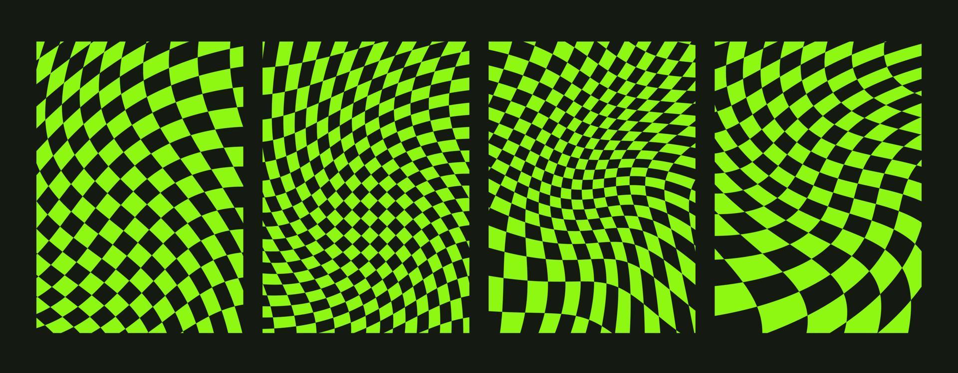 eine reihe von psychedelischen säurehintergründen. surreale geometrische Formen, abstrakte Hintergründe und Schachbrettmuster. Vektorhintergründe im trendigen Stil von y2k, 90s. vektor