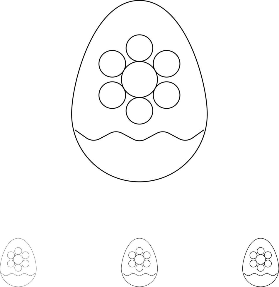 ägg dekoration påsk blomma växt djärv och tunn svart linje ikon uppsättning vektor