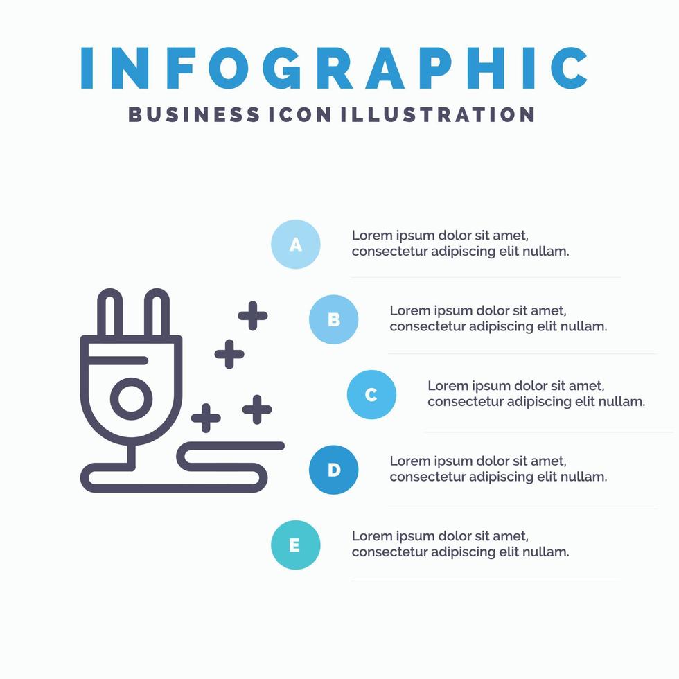 plugg kabel- marknadsföring linje ikon med 5 steg presentation infographics bakgrund vektor