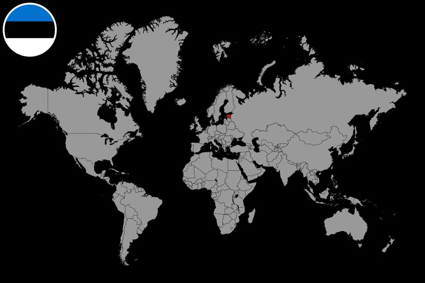 Stecknadelkarte mit estnischer Flagge auf der Weltkarte. Vektor-Illustration. vektor