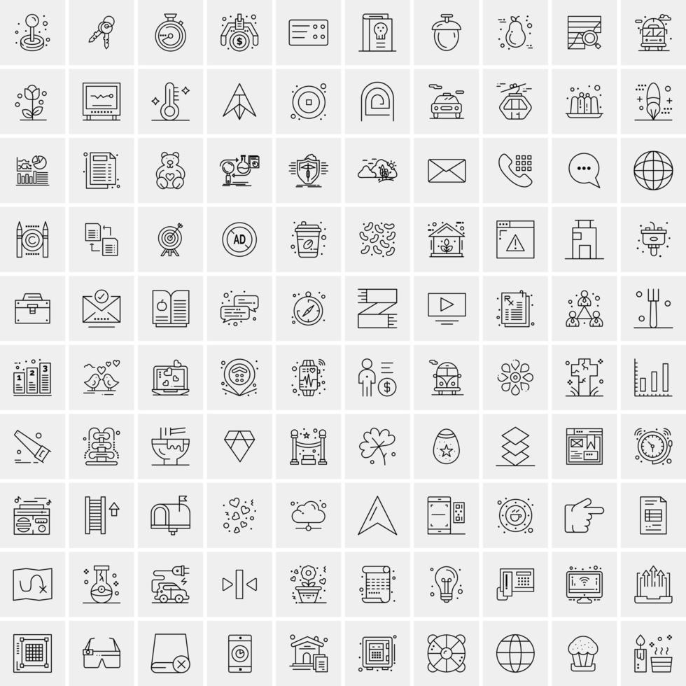 packa av 100 universell linje ikoner för mobil och webb vektor