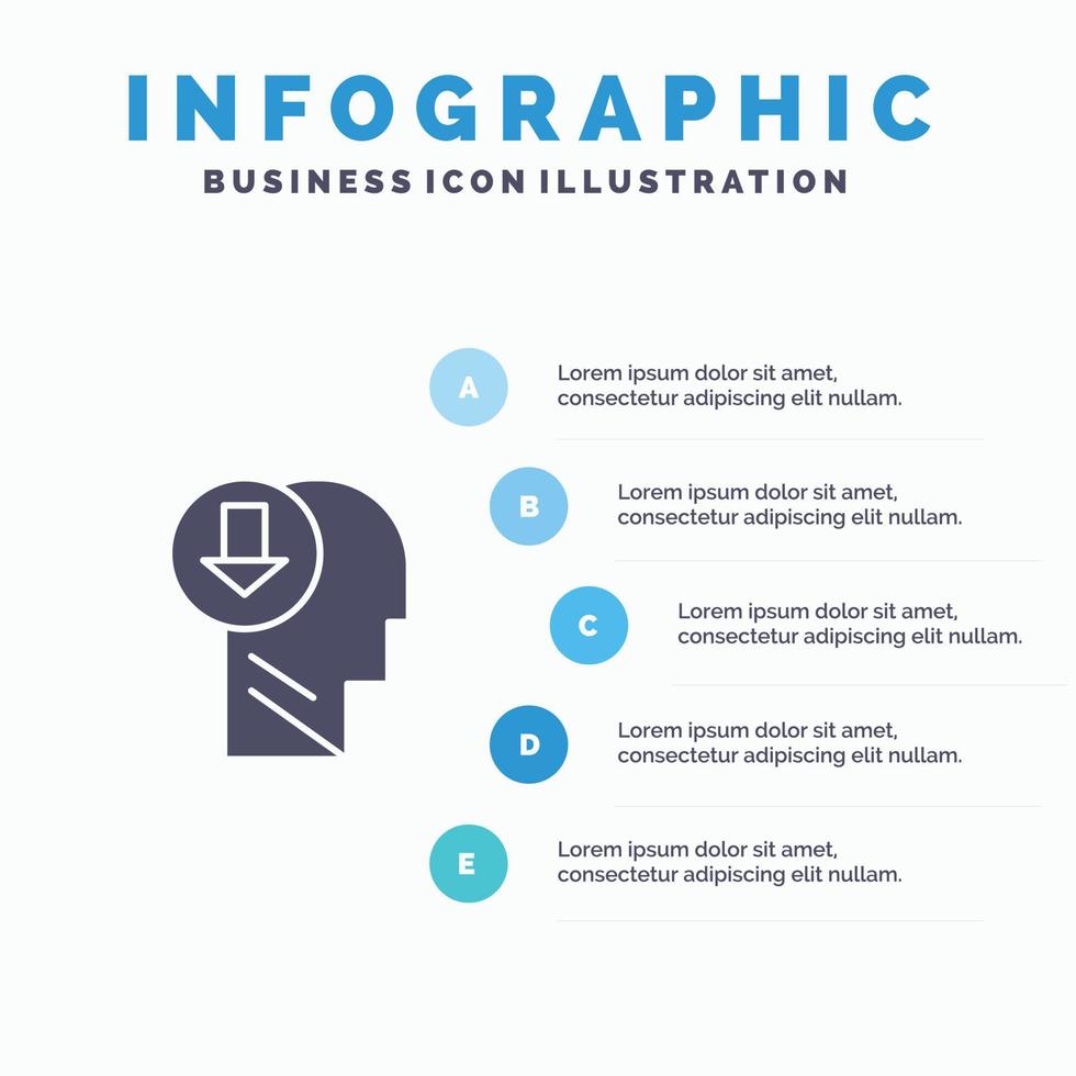 Pfeilspitze menschliches Wissen nach unten festes Symbol Infografiken 5 Schritte Präsentationshintergrund vektor