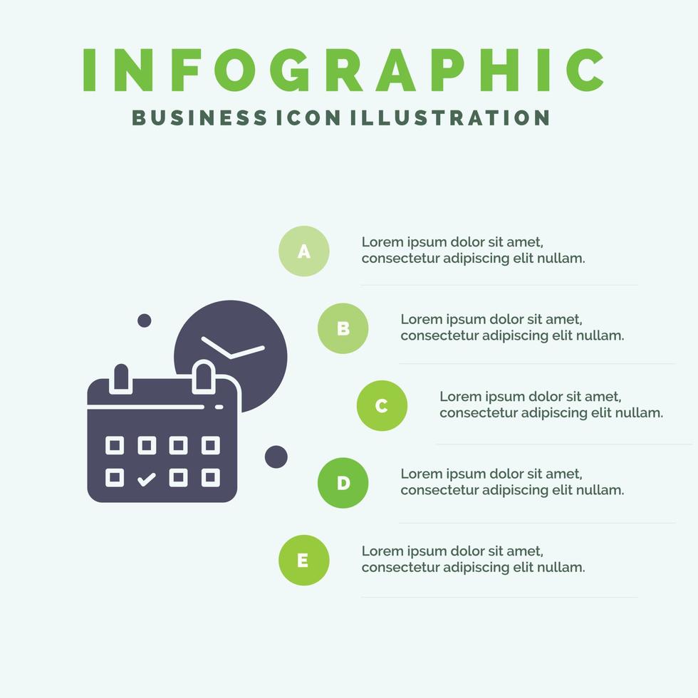 kalender datum dag tid jobb fast ikon infographics 5 steg presentation bakgrund vektor