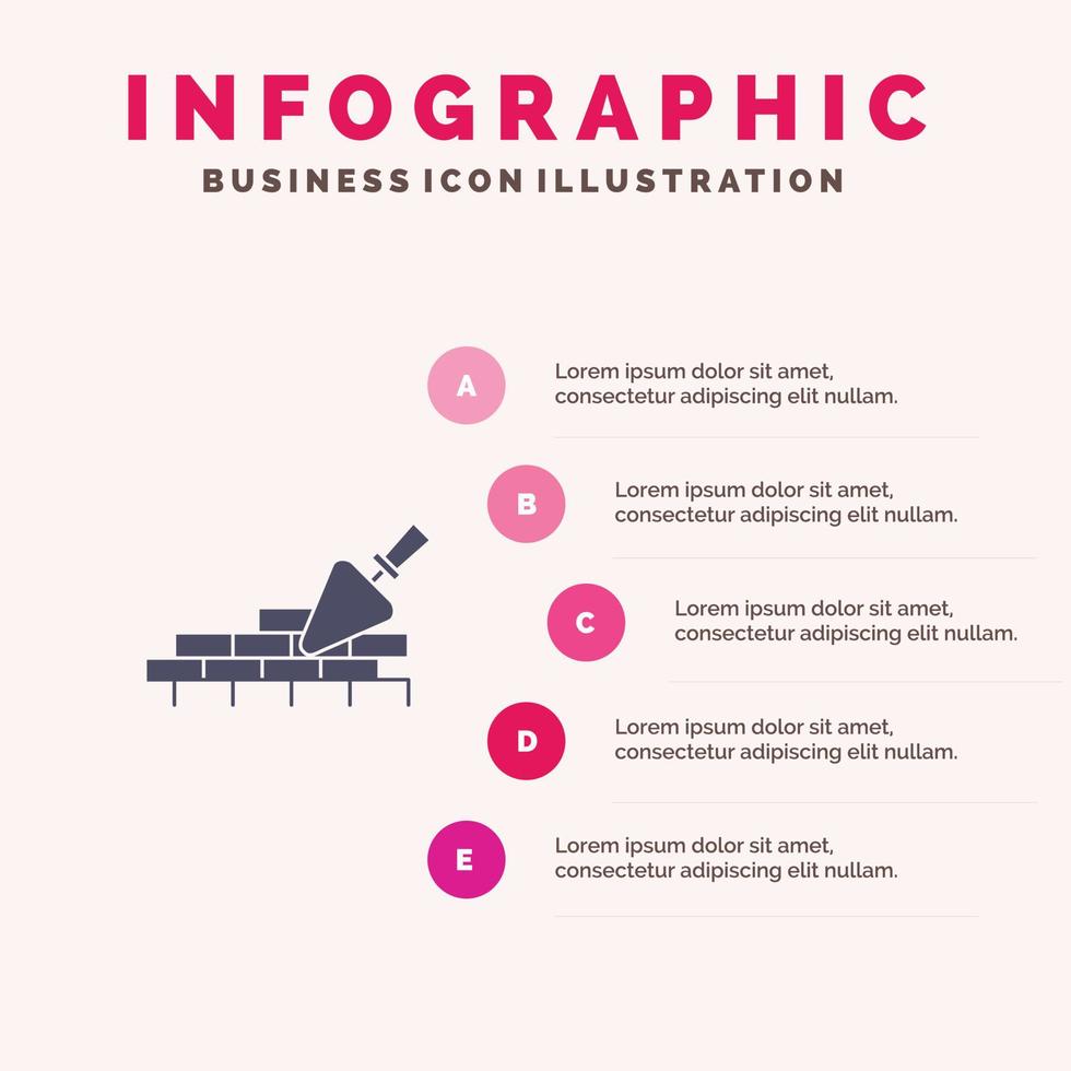 Mauerwerk Maurer Gebäude Reisen solide Symbol Infografiken 5 Schritte Präsentationshintergrund vektor