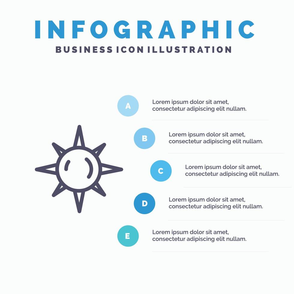 Sol dag ljus linje ikon med 5 steg presentation infographics bakgrund vektor