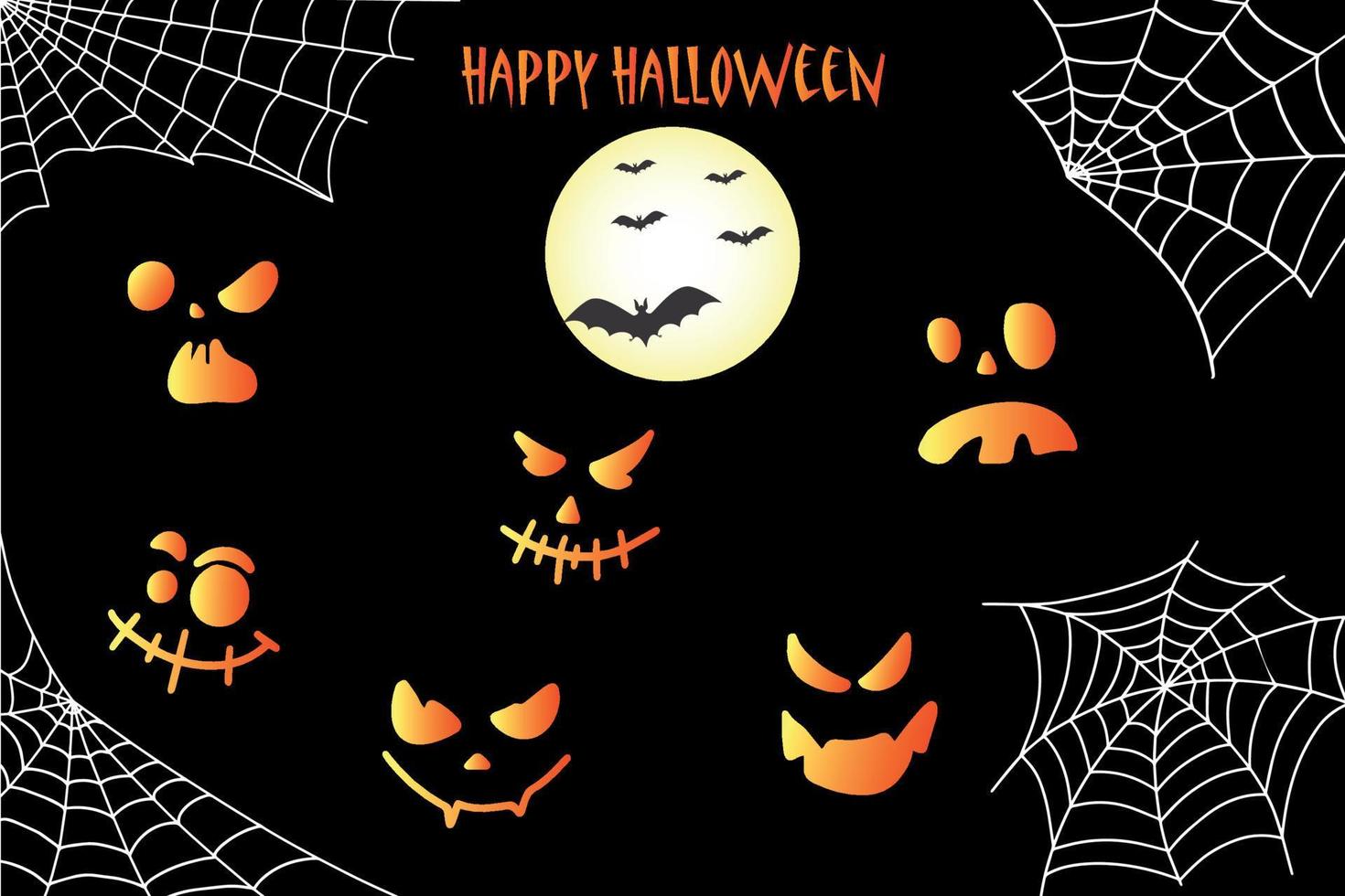 Fledermaus, Netz und Kürbisse. Halloween-Hintergrund mit Fledermaus und handgezeichneten Kürbissen. vektor